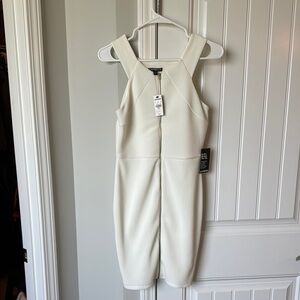 Express Cream Knit Zipper Dress with Fitted Silhouette